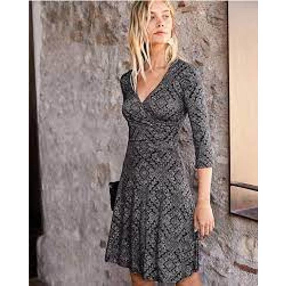 GARNETT HILL Navy Blue White Floral Geo Print V Neck Midi Dress XL